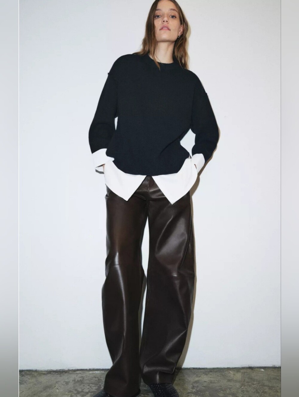 ZARA NAVY/WHITE COMBINATION POPLIN KNIT SWEATER 💙💙💙